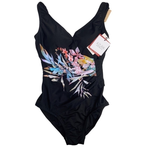 NWT Azura Australia Crossover Ruched Floral Swimsuit Minimizer - Picture 6 of 8